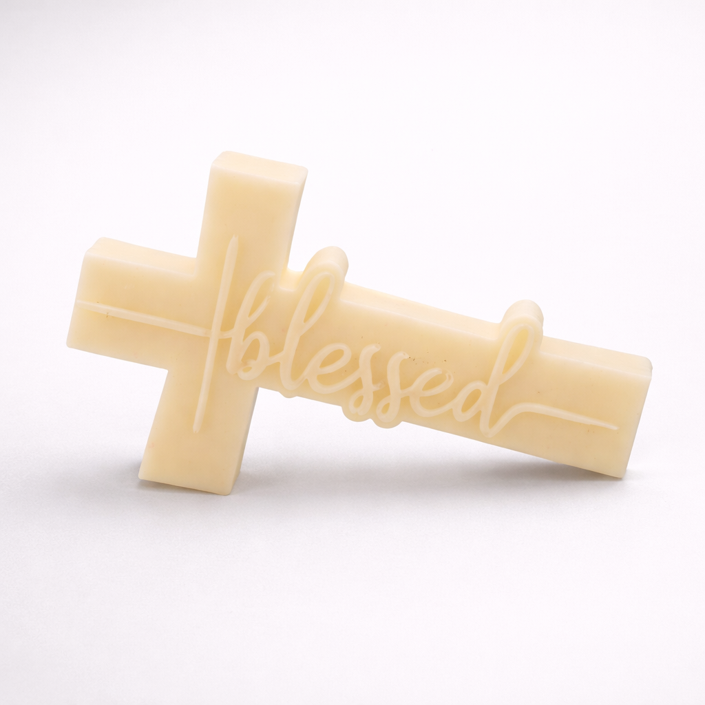 Blessed Written Cross Pillar Candle