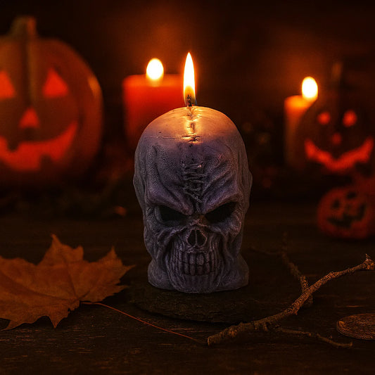 Stitched Skull Pillar Soy Candle