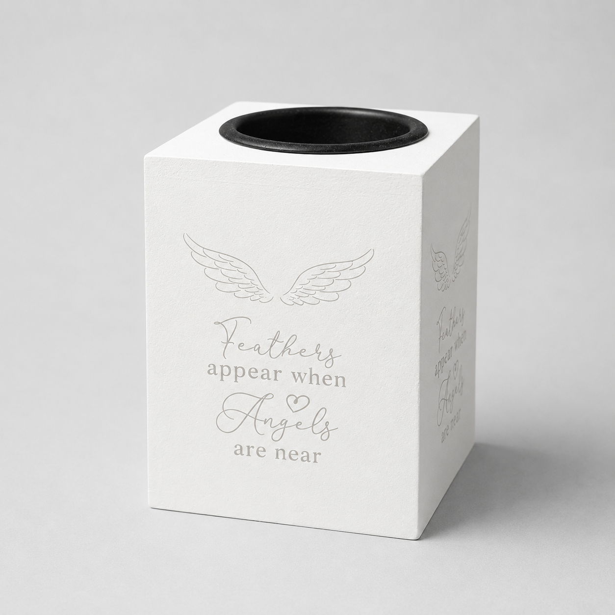 Feathers Appear Wooden Block T-Light Holder